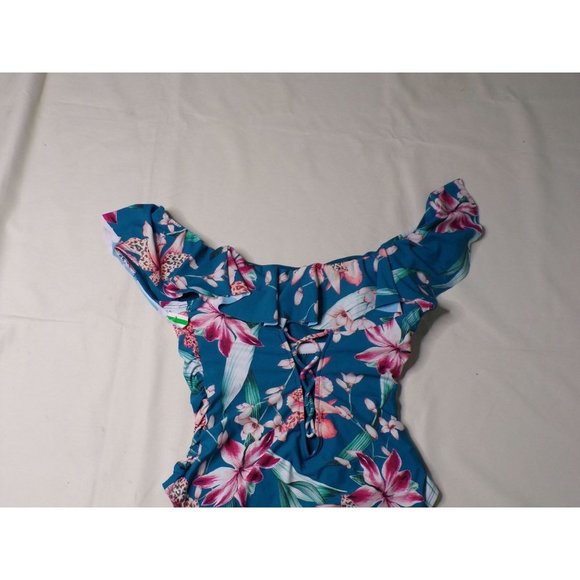 LA BLANCA Off Shoulder Flyaway Orchid Floral Print One Piece Swimsuit 10 NEW - Picture 7 of 7